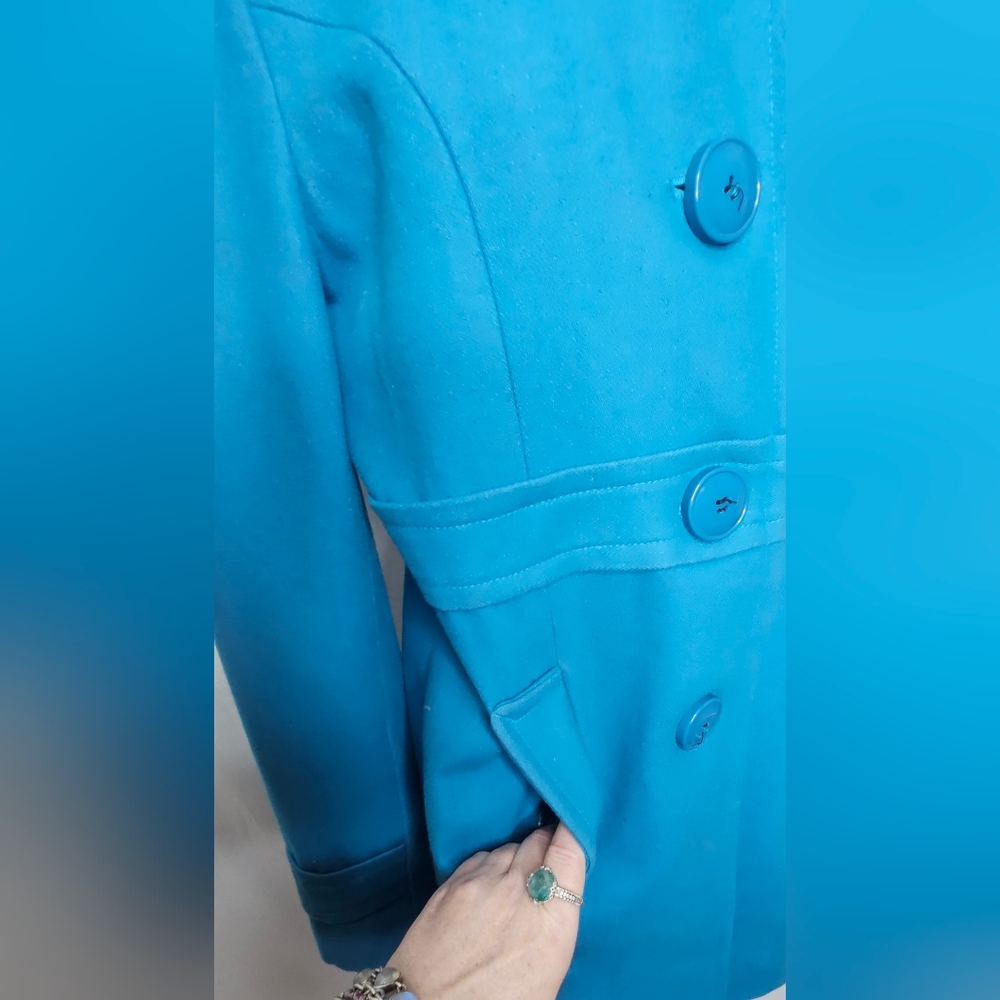 Tulle Original Clothing Anthropologie Teal Blue Wool Pea Coat Jacket Size L - Picture 5 of 13